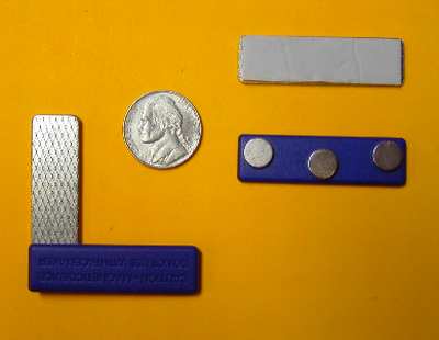 Magnetic Badge Holders Blue Plastic w/3 Neo Magnets, Plate w/ Adhesive Tape