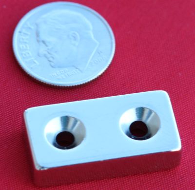 Neodymium Magnets 1 in x 1/2 in x 1/4 in Bar w/2 Dual Sided Countersunk Holes