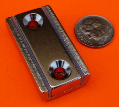 1.5 in X 13/16 in X 3/8 in Channel Magnet-Rectangular Cup Magnet W/2 Countersunk Holes
