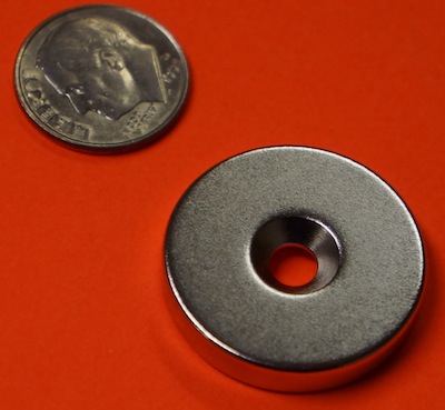 High Strength N52 Neodymium Magnets 1 in x 3/16 in Disc w/Countersunk Hole